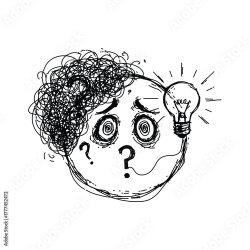 Sketch Drawing of Confused Person Brainstorming Idea