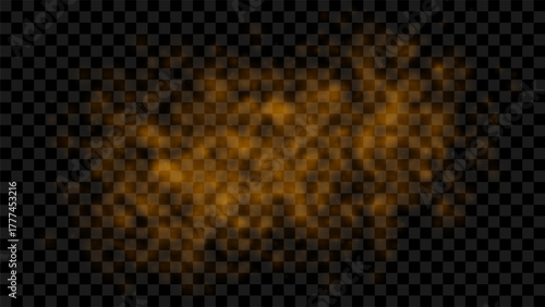 Realistic orange smoke texture on transparent background. Glowing vapor effect for overlays, fire scenes, fantasy art, and modern digital design compositions.