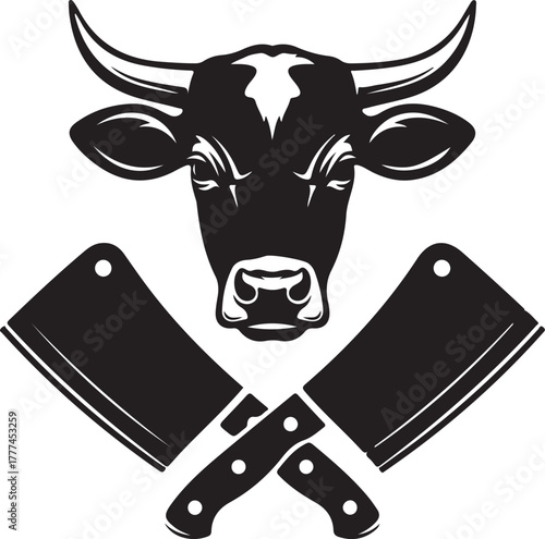 Bull head butchery logo design. Meat shop, b-b-q emblems. butchery shop, retro food labels, badges, insignia. Meat shop, butchery. Meat business vector design and illustration.