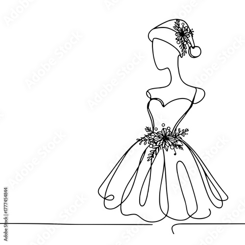 Silhouette of a mannequin with a Christmas dress Christmas & New Year Looks outline / minimal linear vector