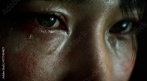 Hyperreal close-up of tearful eyes emotional portrait