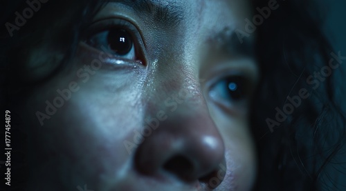 Hyperreal close-up of tearful eyes emotional portrait