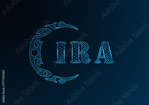 Low poly letter logo IRA design. IRA letter logo low poly vector design on blue color gradient background. IRA logo low poly design