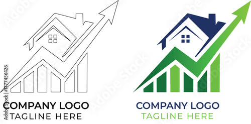 Real Estate Ascent: A minimalist yet compelling logo featuring a stylized house with a rising arrow, representing growth and the upward trajectory of the real estate market.