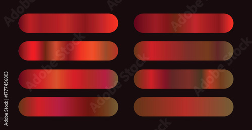 Set of Red gradient color  texture gradation background set. Vector shiny and metalic gradient collection for border, frame, ribbon design