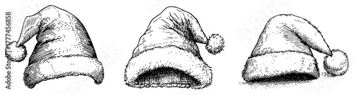 Santa Hat Christmas Doodle Icon Set Hand Drawn Vector Sketch
