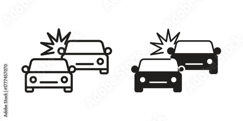 Accident icon flat and thin stroke vector pack. Editable icons set