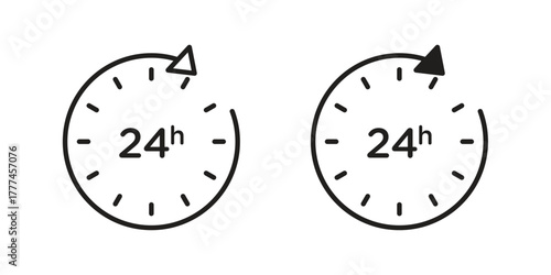 24 Hrs icon flat and thin stroke vector pack. Editable icons set