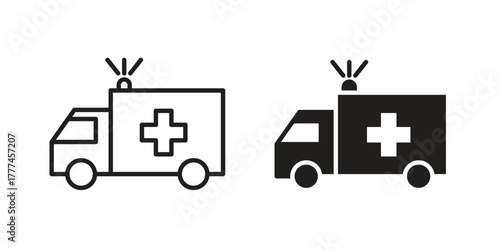 Ambulance icon flat and thin stroke vector pack. Editable icons set