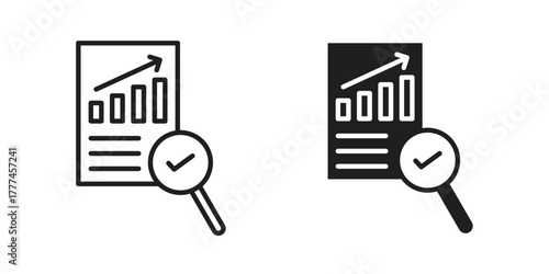 Analytics report icon flat and thin stroke vector pack. Editable icons set