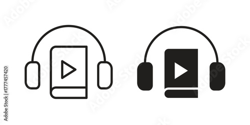 Audiobook icon flat and thin stroke vector pack. Editable icons set