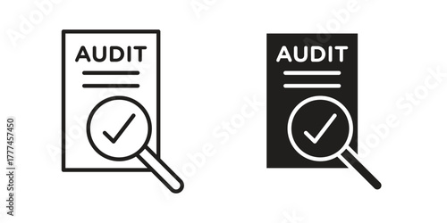 Audit report icon flat and thin stroke vector pack. Editable icons set