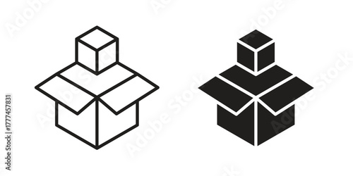 Box opened icon flat and thin stroke vector pack. Editable icons set