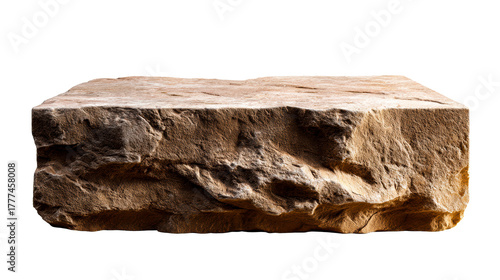 Natural rough sandstone block platform isolated on white background