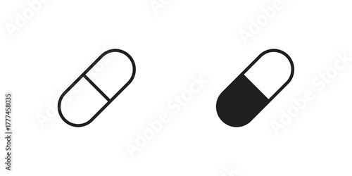 Capsule icon flat and thin stroke vector pack. Editable icons set