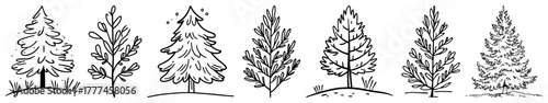 Christmas Tree Doodle Set Hand Drawn Stylized Pine Trees Vector Collection