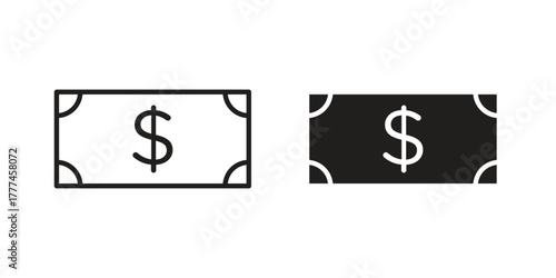 Cash icon flat and thin stroke vector pack. Editable icons set