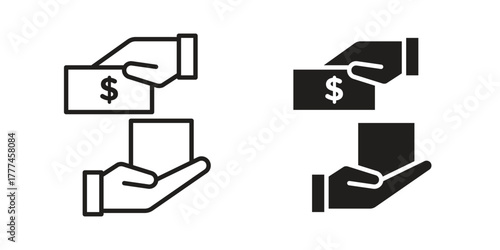 Cash on delivery icon flat and thin stroke vector pack. Editable icons set
