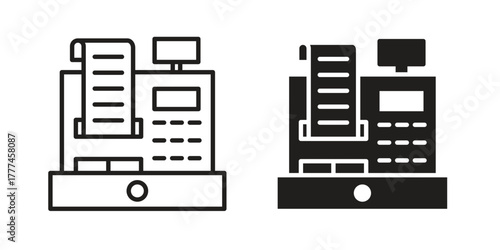 Cash register icon flat and thin stroke vector pack. Editable icons set