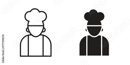 Chef icon flat and thin stroke vector pack. Editable icons set