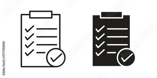 Clipboard check icon flat and thin stroke vector pack. Editable icons set