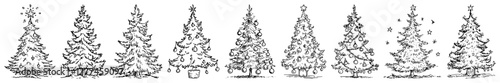 Hand Drawn Christmas Tree Sketch Set Vector Fir and Pine Doodles Collection