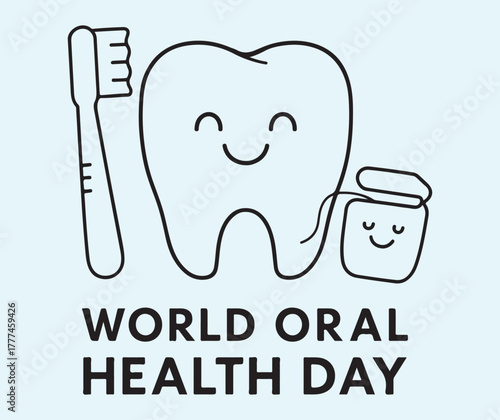World Oral Health Day with cute tooth brush and dental floss