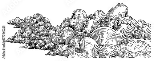 Hand Drawn Engraved Clouds Vintage Sky Puff Smoke Cumulus Vector Illustration