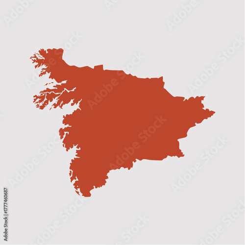 Abstract orange-red geographical map outline on a light gray background, representing a region or country.