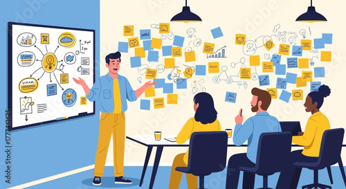 Collaborative business team sharing ideas and insights during brainstorming meeting