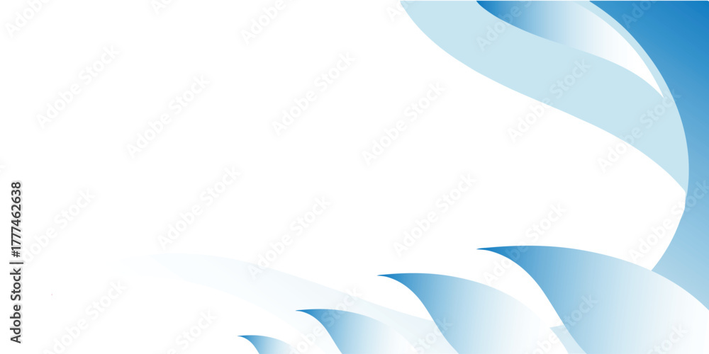 Fototapeta premium Abstract background with flowing blue wave-like shapes on a white canvas, creating a clean and modern design.