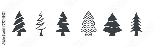 Set 6 pcs. abstract green christmas trees on white background - Vector illustration