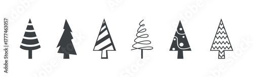 Set 6 pcs. abstract green christmas trees on white background - Vector illustration