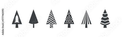 Set 6 pcs. abstract green christmas trees on white background - Vector illustration