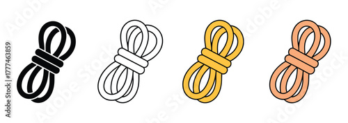 Explore the Versatility of Knotted Rope Illustrations for Nautical Themes, Climbing Adventures, and Secure Fastening Concepts in Black, Outline, Yellow and Orange