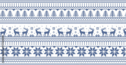 Christmas light panoramic background with drawings of deer and patterns of the holiday - Vector illustration