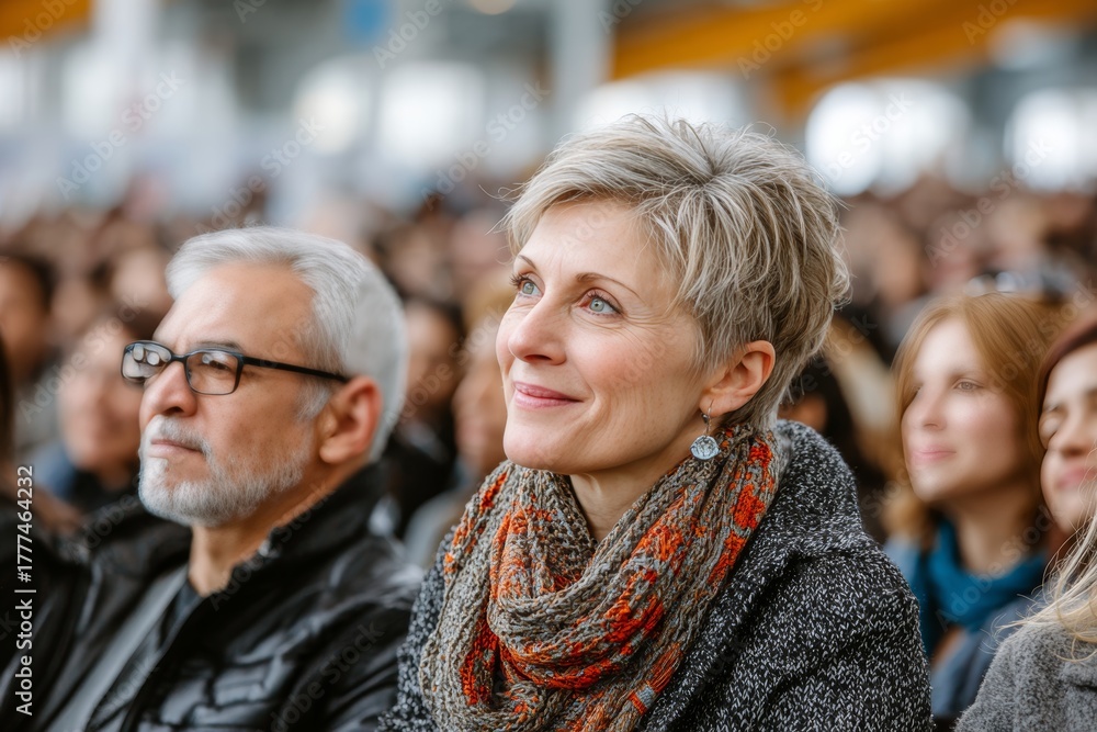 Obraz premium Engaged Audience Participating in a Diverse Cultural Celebration with Thoughtful Expressions and Joy