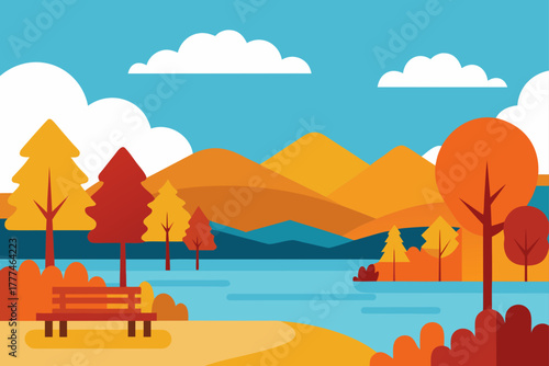 autumn lakeside view vector background