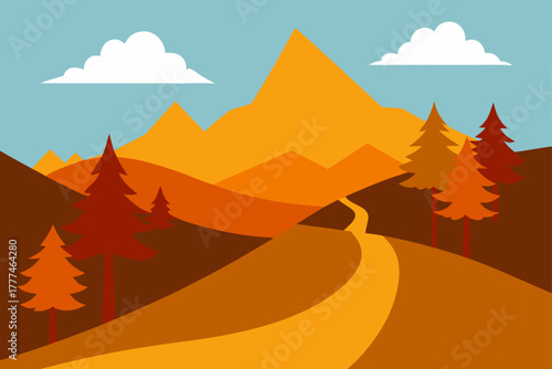 autumn mountain trail vector background