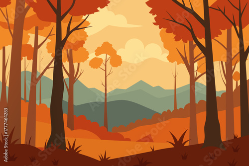 autumn misty forest vector background