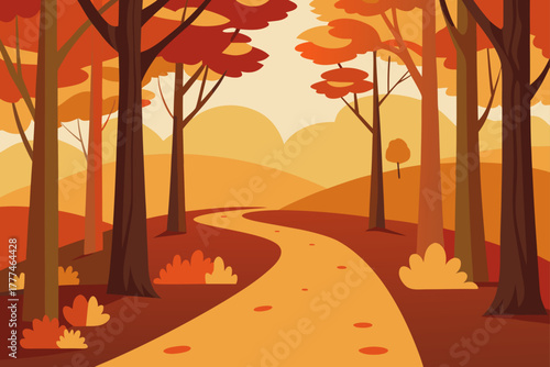 Autumn Path Through Woods Vector Background