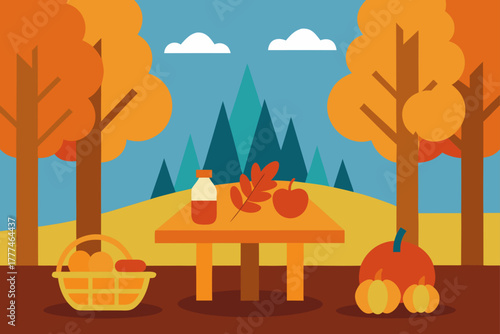 Autumn Picnic in Woods Vector Background