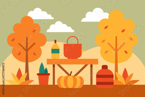 Autumn Picnic Setting Vector Background