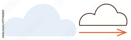 Cloud changing from filled to outlined shape with orange arrow showcasing transition. Ideal for digital transformation, cloud computing, innovation, migration, efficiency, modernization, simple flat