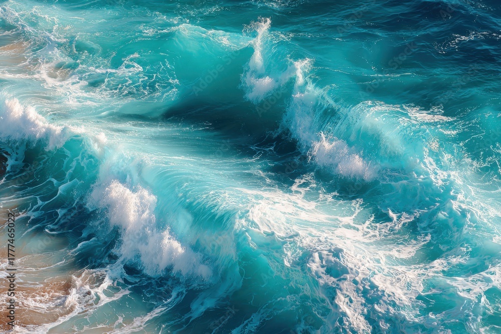Obraz premium Ocean wave crashing with power on a sunny day in Bali, Indonesia. Turquoise water creates a dynamic scene near the coast