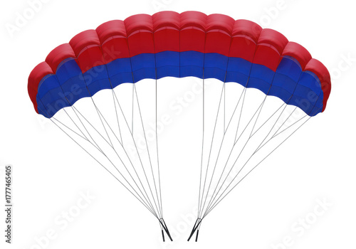 Obraz na plátně Isolated Parachute open for flying activity with blue and red fabric with many l