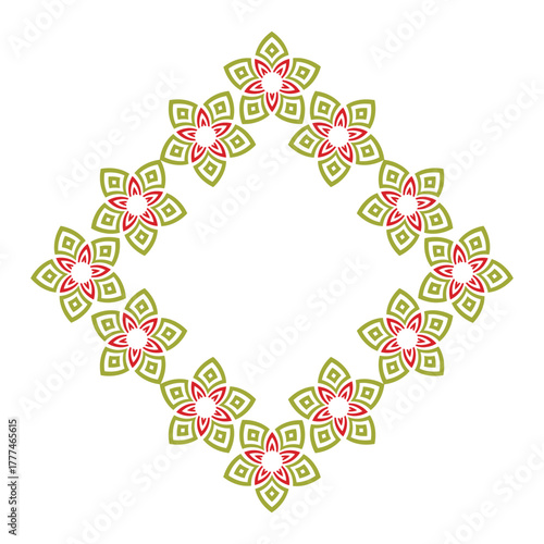 Floral diamond frame design on a white background. Vector illustration.