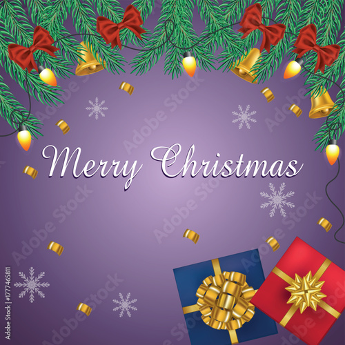 Christmas greeting happy new year, festive decoration. Set of holiday elements, web template for postcard, illustration for social networks - Vector illustration