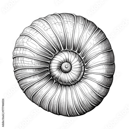 Retro Nautical Shell Fossil Engraving Illustration, Generative AI