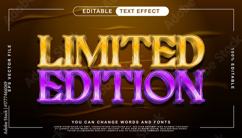 limited edition 3D editable text effect with a glossy gold and purple brushed metal texture for premium branding